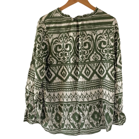 BNWT F&F Olive Green Aztec Pattern Lightweight Grandad Collared Blouse Size 14 - Picture 2 of 13